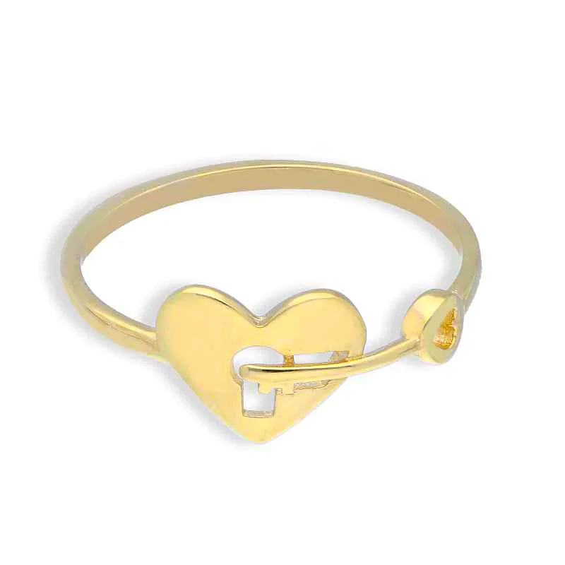 Gold Heart Lock With Key Ring 18KT - FKJRN18KU2104 - Image 2