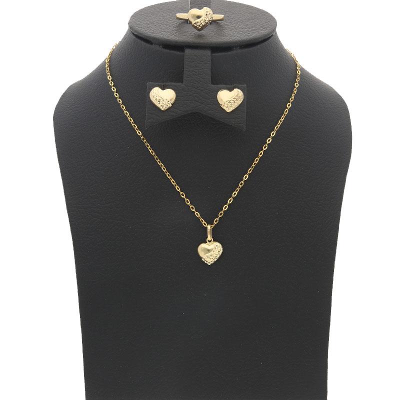 Gold Heart Pendant Set (Necklace, Earrings and Ring) 18KT - FKJNKLST18K2157 - Image 6