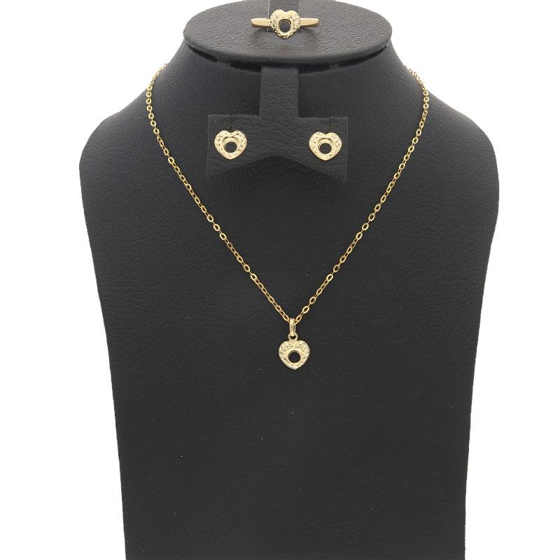 Gold Heart Pendant Set (Necklace, Earrings and Ring) 18KT - FKJNKLST18K2159 - Image 7