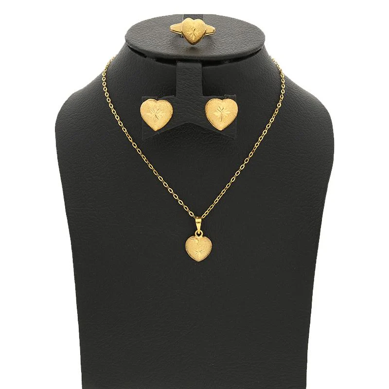 Gold Heart Pendant Set (Necklace, Earrings and Ring) 18KT - FKJNKLST18K2240 - Image 10
