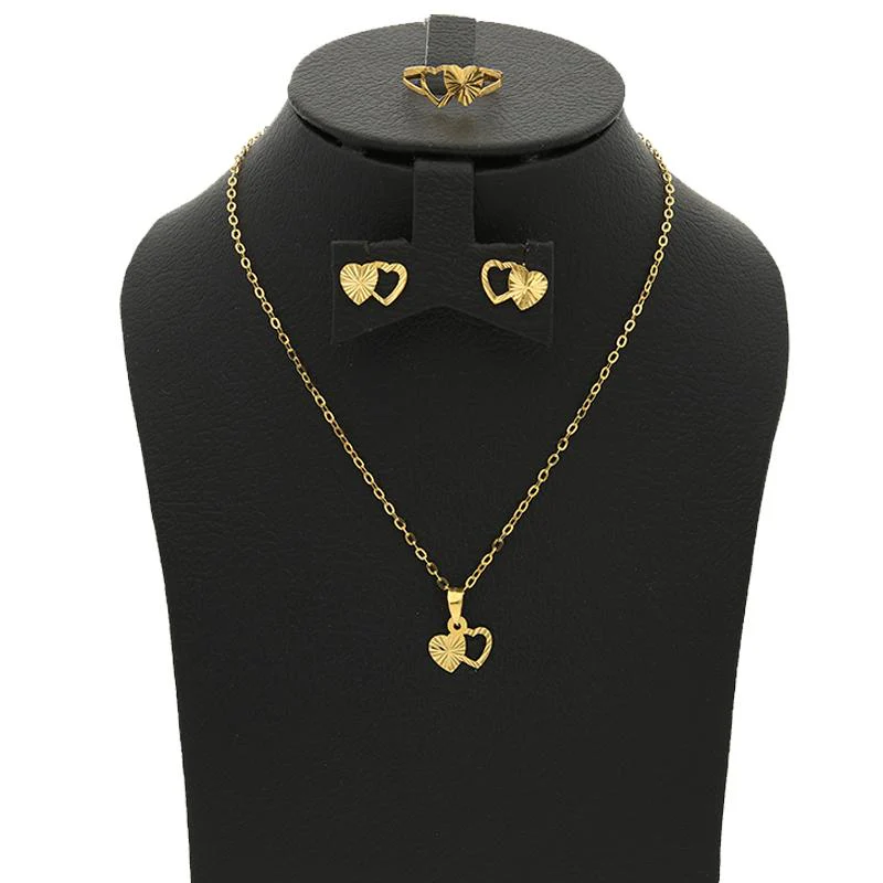 Gold Heart Pendant Set (Necklace, Earrings and Ring) 18KT - FKJNKLST18K2250 - Image 7