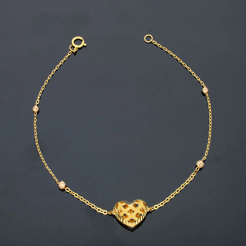 Gold Heart Shaped Bracelet 21KT - FKJBRL21KU6004 - Image 3