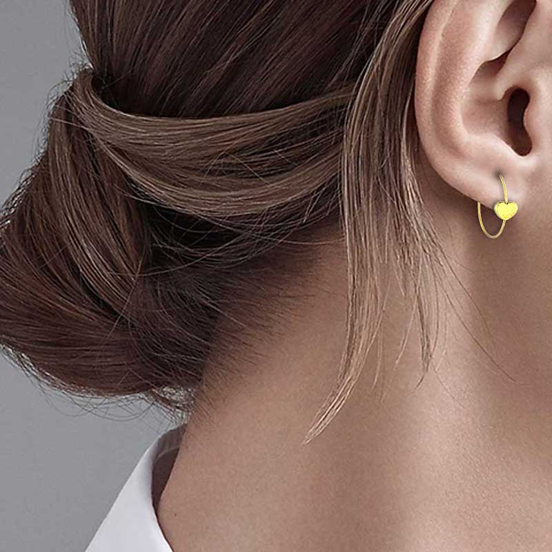 Gold Heart Shaped Clip on Hoop Earrings 18KT - FKJERN18KU3130 - Image 2