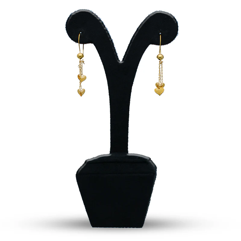 Gold Heart Shaped Drop Earrings 21KT - FKJERN21KU3169 - Image 3