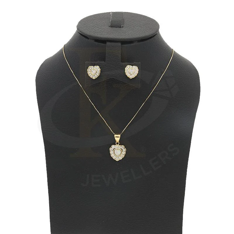 Gold Heart Shaped Pendant Set (Necklace and Earrings) 18KT - FKJNKLST18K2217 - Image 5