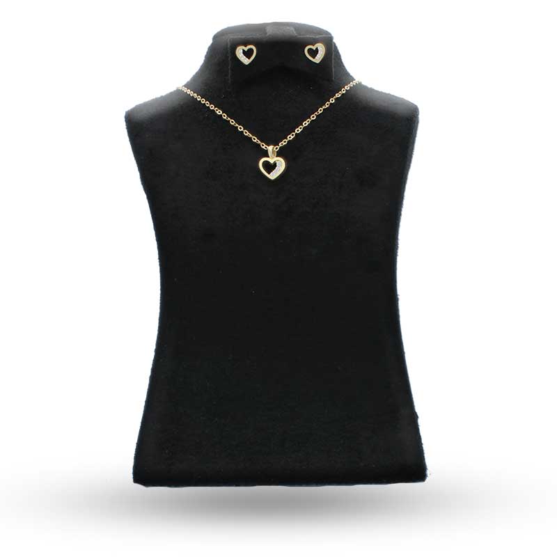 Gold Heart Shaped Pendant Set (Necklace and Earrings) 18KT - FKJNKLST18KU2017 - Image 6