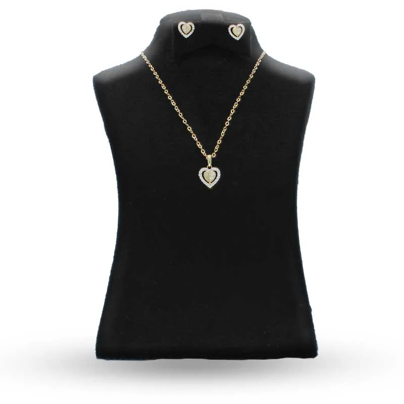 Gold Heart Shaped Pendant Set (Necklace and Earrings) 18KT - FKJNKLST18KU2018 - Image 6