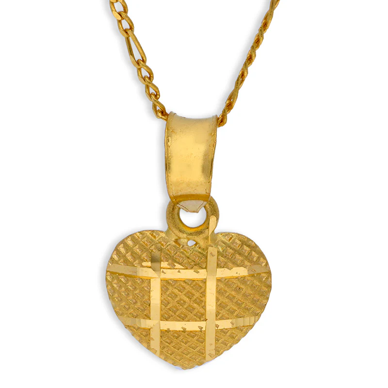 Gold Heart Shaped Pendant Set (Necklace and Earrings) 21KT - FKJNKLST21KU6072 - Image 2