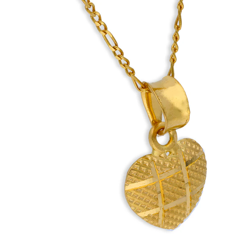 Gold Heart Shaped Pendant Set (Necklace and Earrings) 21KT - FKJNKLST21KU6072 - Image 3