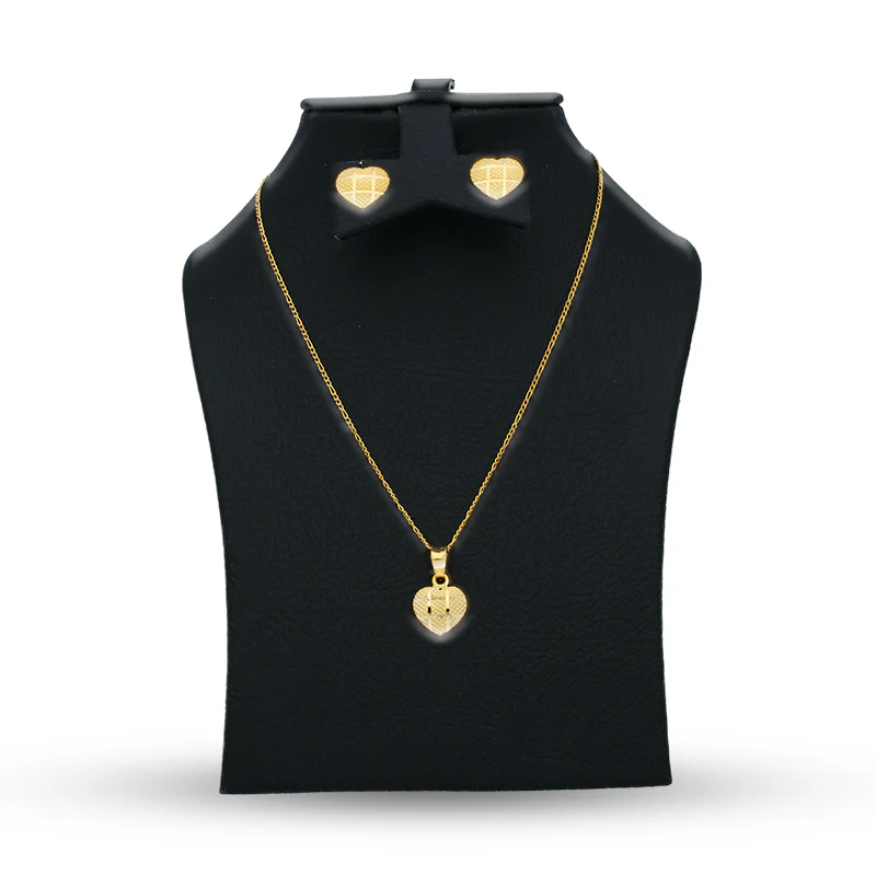 Gold Heart Shaped Pendant Set (Necklace and Earrings) 21KT - FKJNKLST21KU6072 - Image 7
