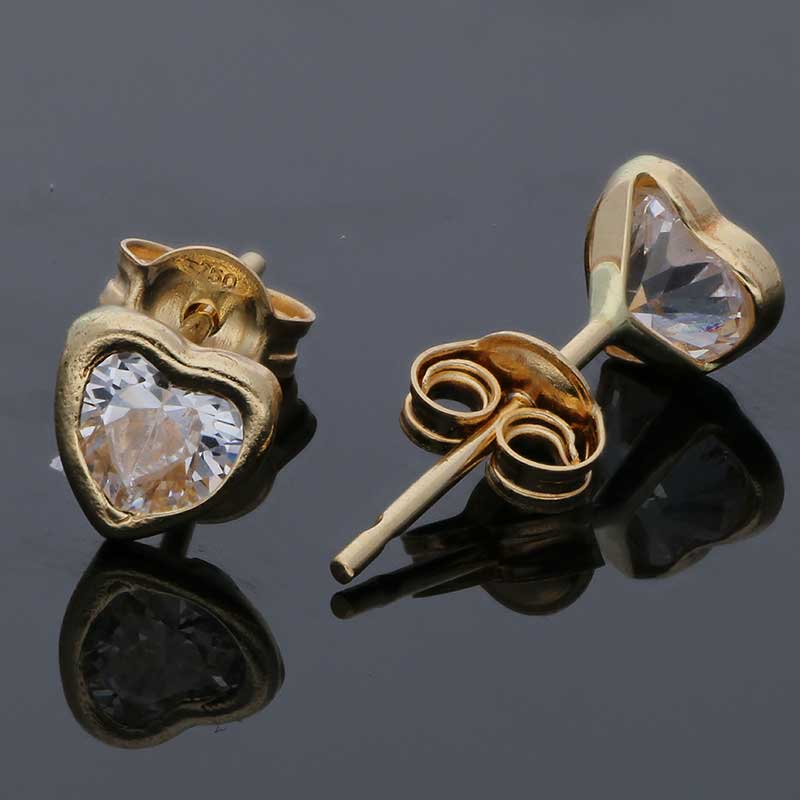 Gold Heart Shaped Solitaire Stud Earrings 18KT - FKJERN18KU3125 - Image 3