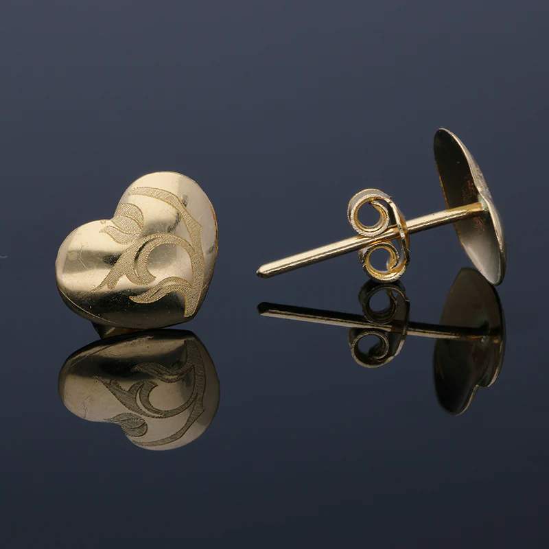 Gold Heart Shaped Stud Earrings 18KT - FKJERN18KU3008 - Image 2