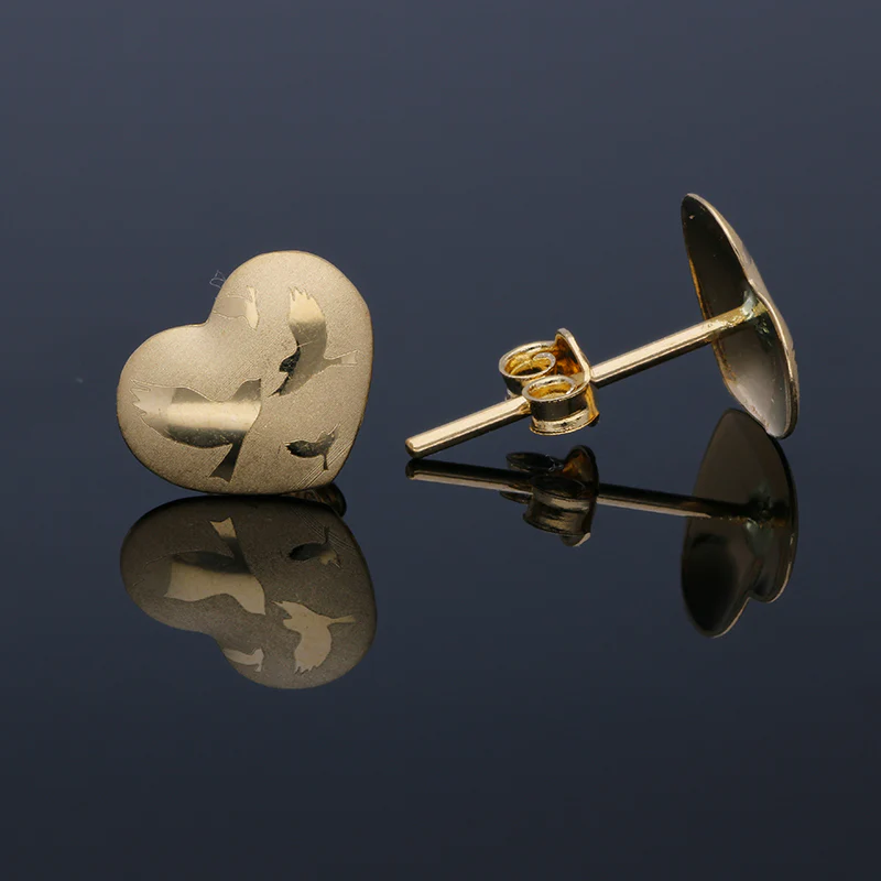 Gold Heart Shaped Stud Earrings 18KT - FKJERN18KU3011 - Image 2