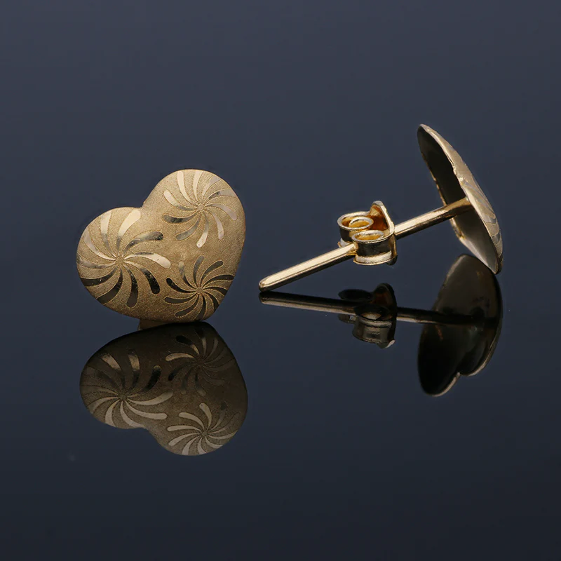 Gold Heart Shaped Stud Earrings 18KT - FKJERN18KU3012 - Image 2