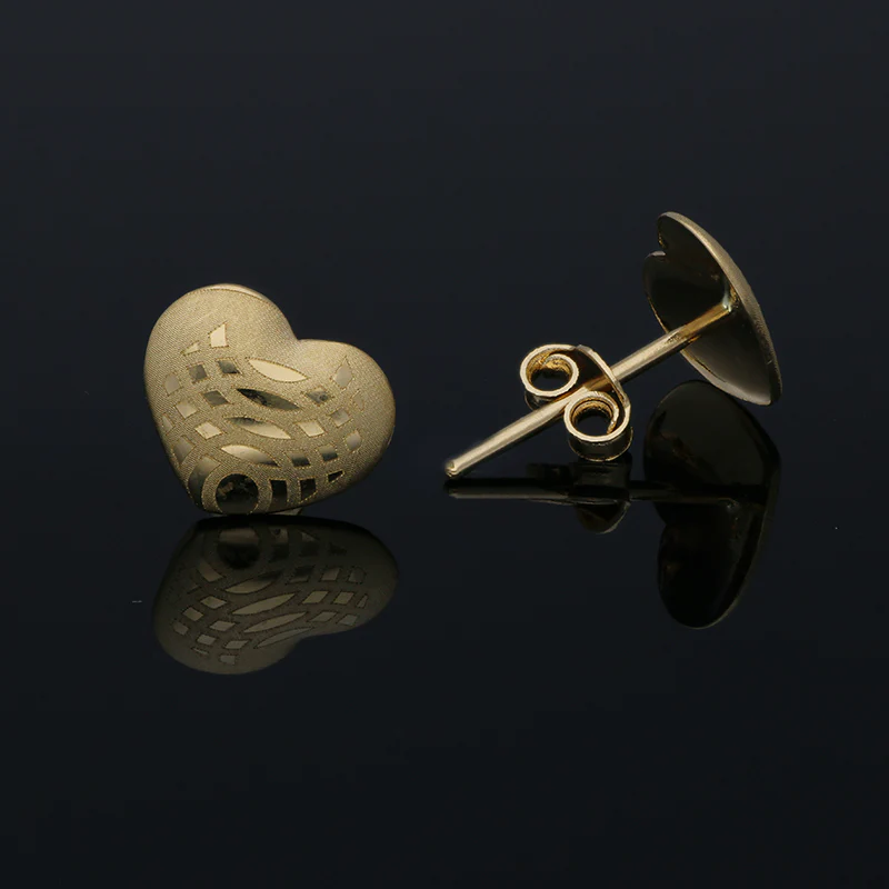 Gold Heart Shaped Stud Earrings 18KT - FKJERN18KU3013 - Image 2
