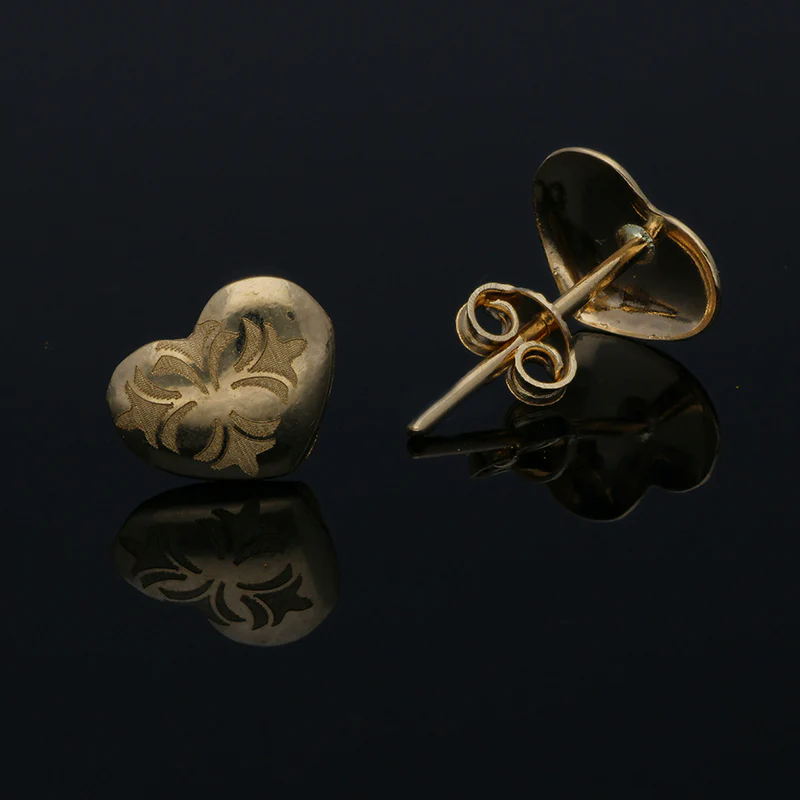 Gold Heart Shaped Stud Earrings 18KT - FKJERN18KU3016 - Image 2