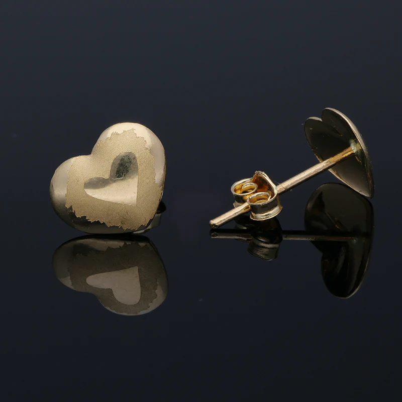 Gold Heart Shaped Stud Earrings 18KT - FKJERN18KU3017 - Image 2