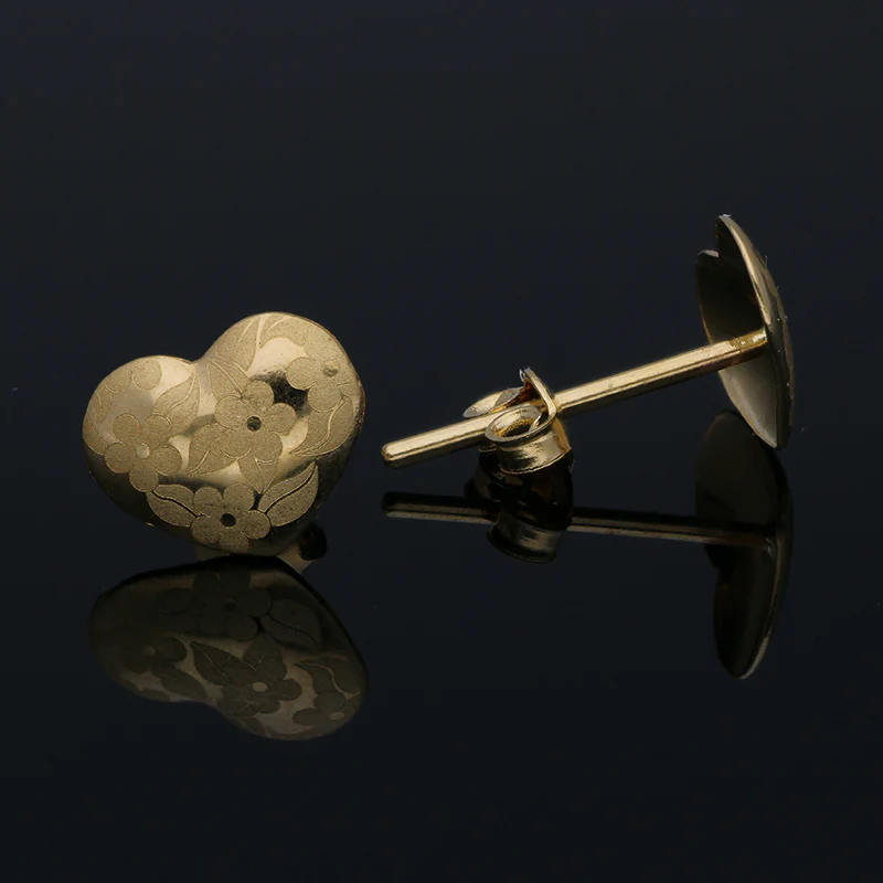Gold Heart Shaped Stud Earrings 18KT - FKJERN18KU3021 - Image 2