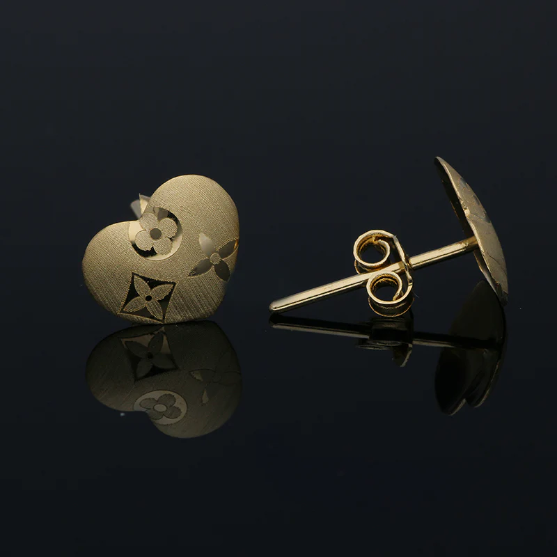 Gold Heart Shaped Stud Earrings 18KT - FKJERN18KU3022 - Image 3