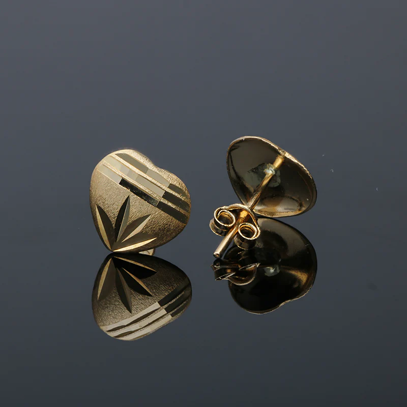 Gold Heart Shaped Stud Earrings 18KT - FKJERN18KU3039 - Image 2