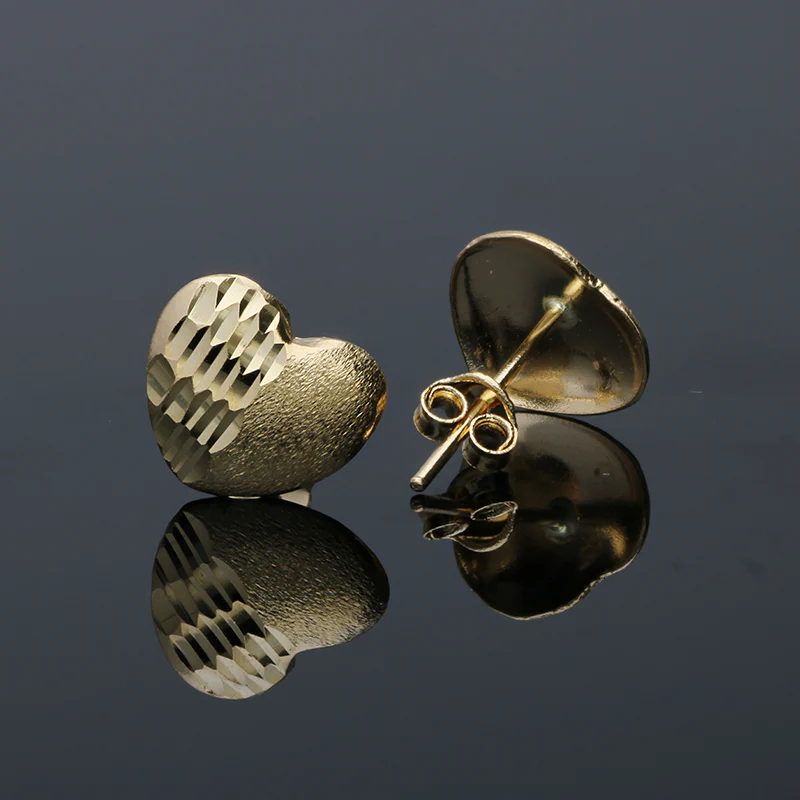 Gold Heart Shaped Stud Earrings 18KT - FKJERN18KU3041 - Image 2