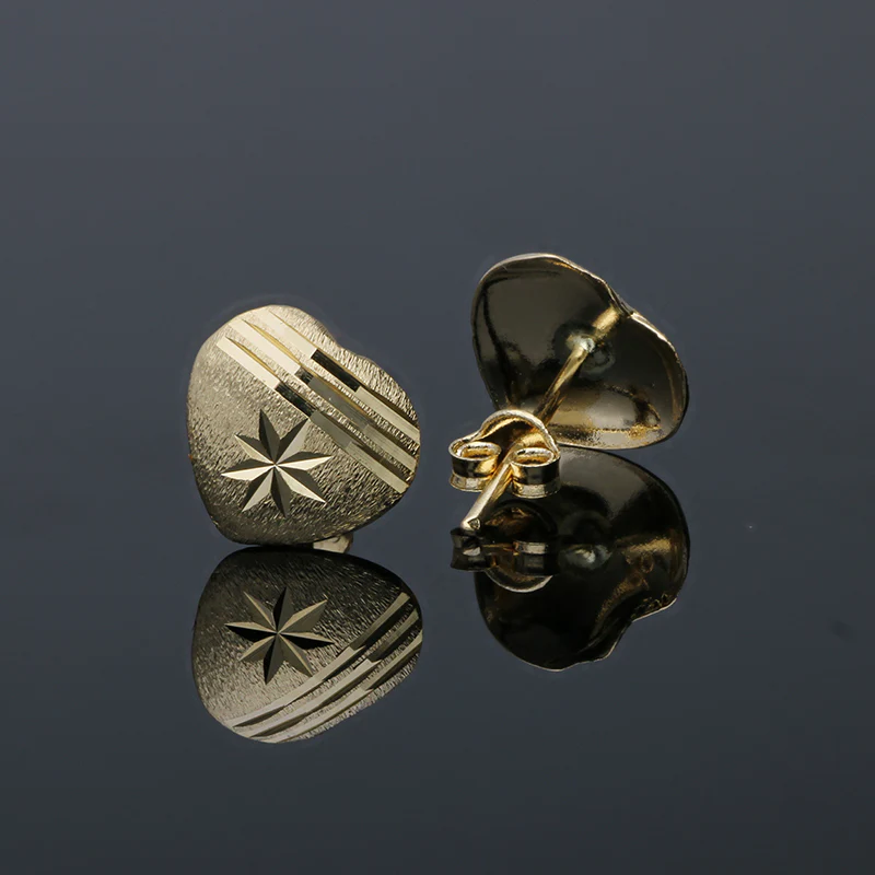 Gold Heart Shaped Stud Earrings 18KT - FKJERN18KU3042 - Image 2