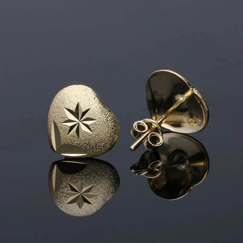 Gold Heart Shaped Stud Earrings 18KT - FKJERN18KU3043 - Image 2