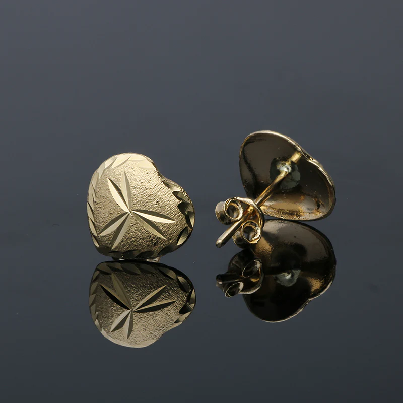 Gold Heart Shaped Stud Earrings 18KT - FKJERN18KU3044 - Image 2