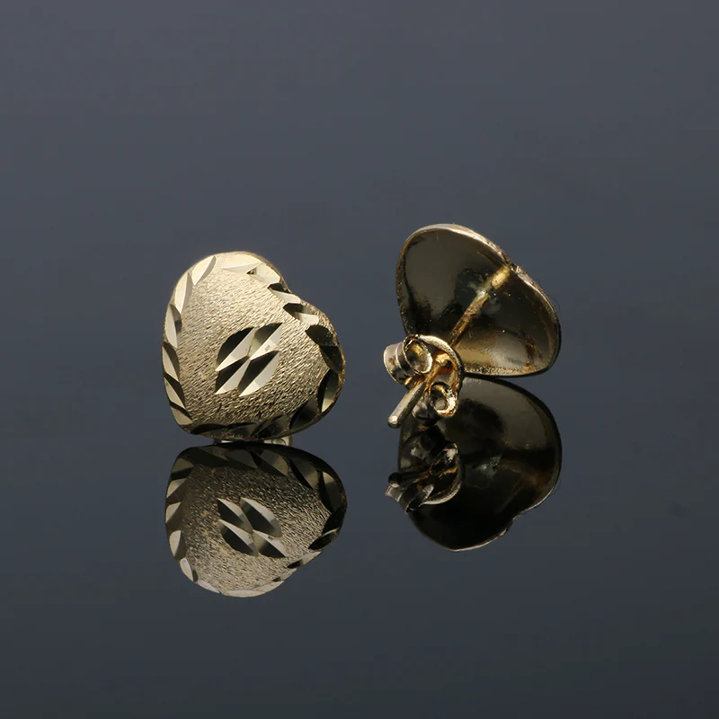 Gold Heart Shaped Stud Earrings 18KT - FKJERN18KU3045 - Image 2