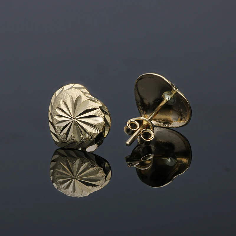 Gold Heart Shaped Stud Earrings 18KT - FKJERN18KU3048 - Image 2