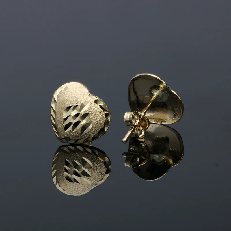 Gold Heart Shaped Stud Earrings 18KT - FKJERN18KU3049 - Image 2