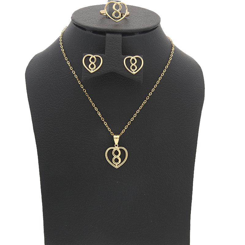 Gold Infinity Heart Pendant Set (Necklace, Earrings and Ring) 18KT - FKJNKLST18K2154 - Image 7