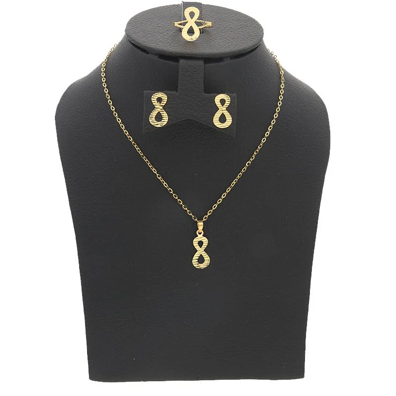 Gold Infinity Shaped Pendant Set (Necklace, Earrings and Ring) 18KT - FKJNKLST18K2169 - Image 2