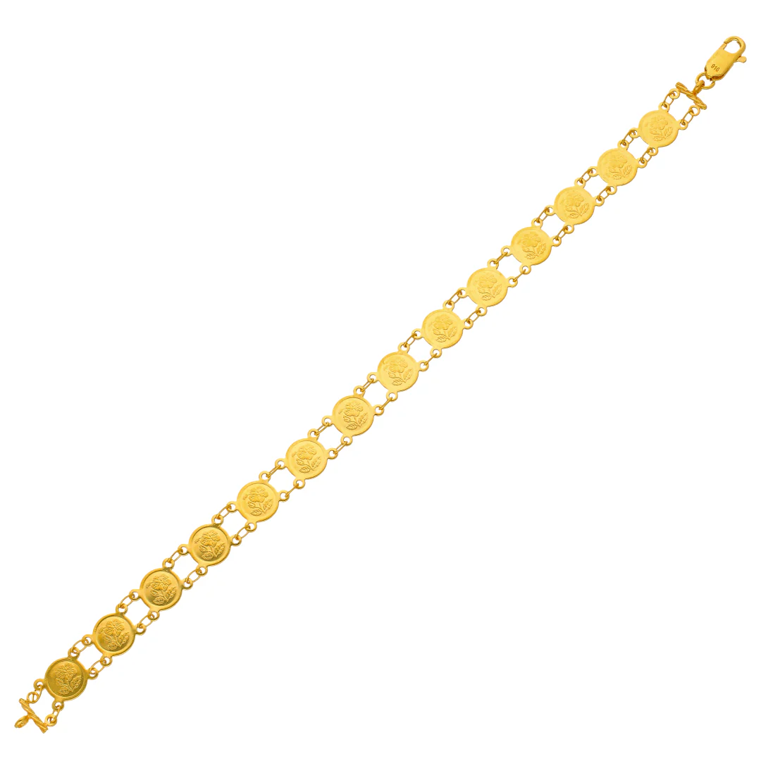 Gold Interlinked Rose Designed Coins Bracelet 22KT - FKJBRL22KU6657 - Image 2