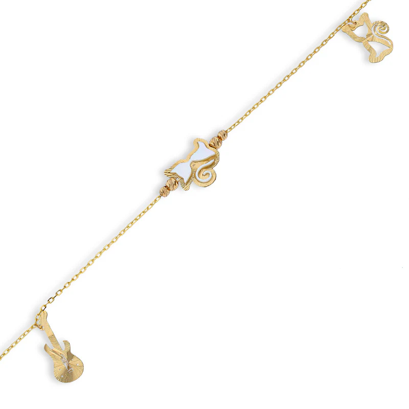 Gold Kitty and Guitar Bracelet 21KT - FKJBRL21KU6054 - Image 2