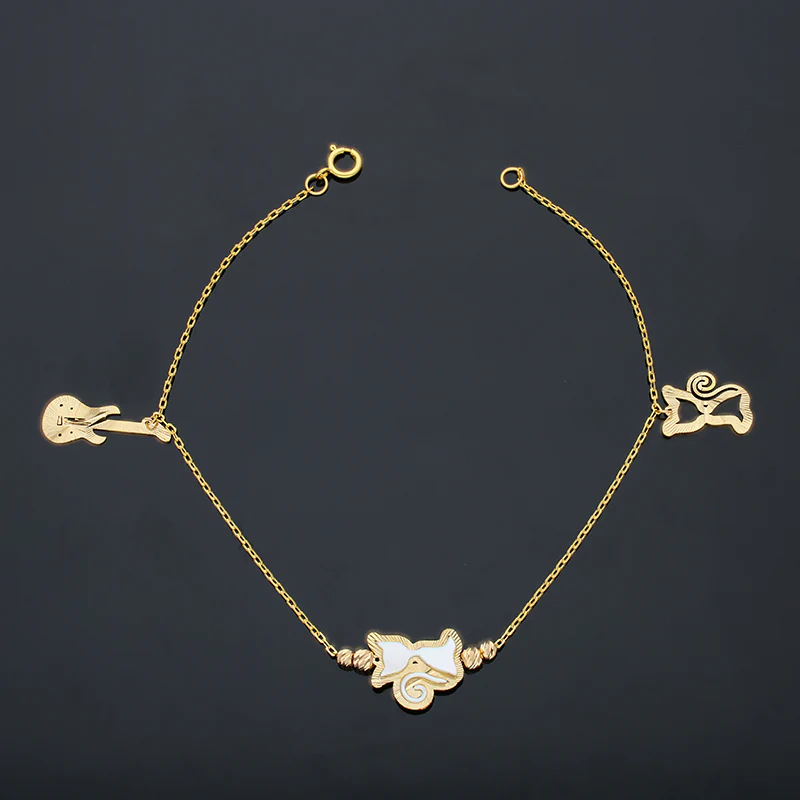 Gold Kitty and Guitar Bracelet 21KT - FKJBRL21KU6054 - Image 3