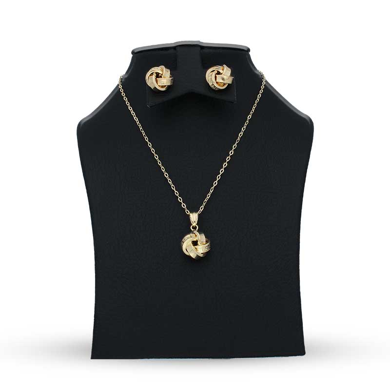 Gold Knot Pendant Set (Necklace and Earrings) 18KT - FKJNKLST18KU2036 - Image 7