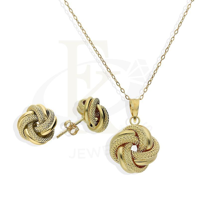 Gold Knot Shaped Pendant Set (Necklace and Earrings) 18KT - FKJNKLST18K2206
