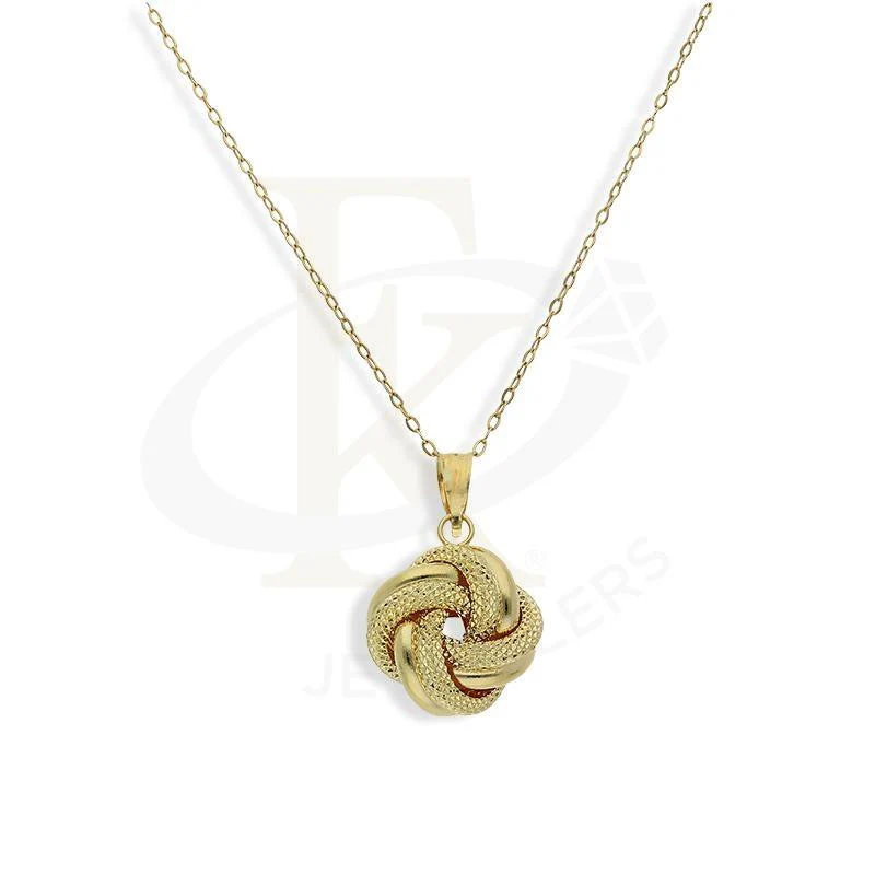 Gold Knot Shaped Pendant Set (Necklace and Earrings) 18KT - FKJNKLST18K2206 - Image 2