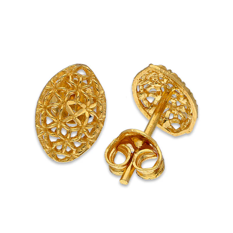 Gold Leaf Shaped Stud Earrings 21KT - FKJERN21KU6017