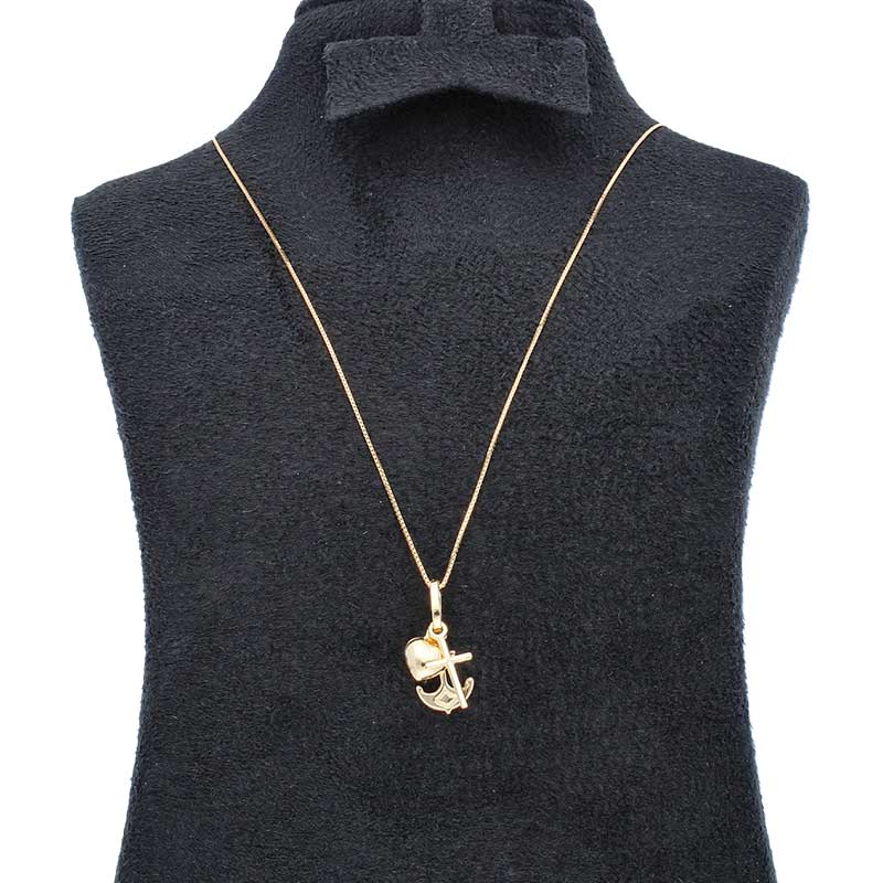 Gold Necklace (Chain with Anchor, Heart & Cross Pendant) 18KT - FKJNKL18KU1032 - Image 2