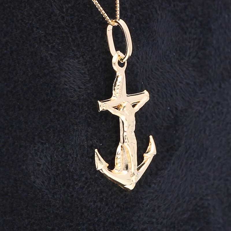Gold Necklace (Chain with Cross and Anchor Pendant) 18KT - FKJNKL18KU1034 - Image 2