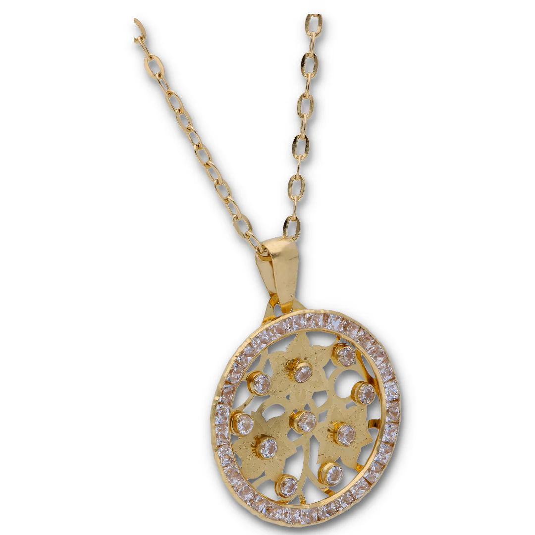 Gold Necklace (Chain with Dual Tone Gold Flower Shaped Pendant) 18KT - FKJNKL18KU6119 - Image 4