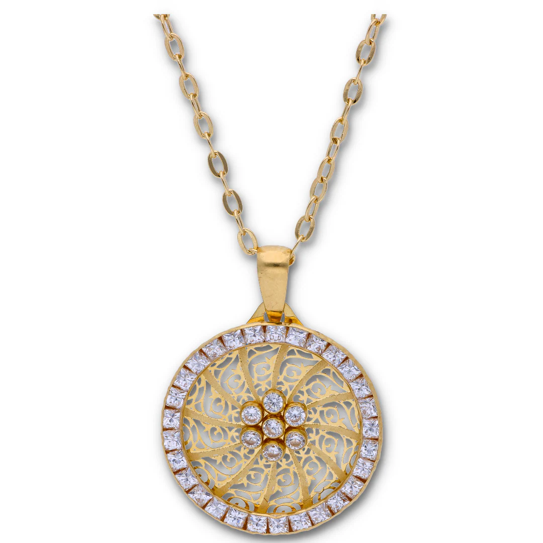 Gold Necklace (Chain with Dual Tone Gold Pendant) 18KT - FKJNKL18KU6120 - Image 2