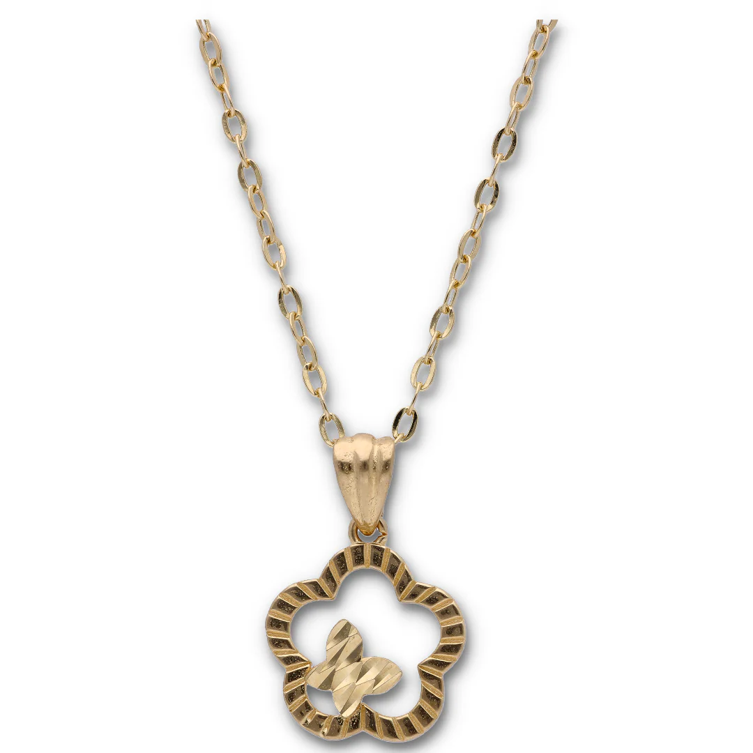 Gold Necklace (Chain with Gold Flower Shaped Pendant) 18KT - FKJNKL18KU6122 - Image 2