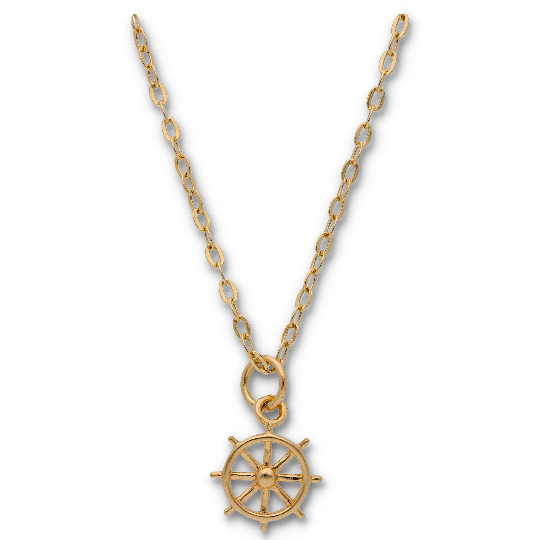 Gold Necklace (Chain with Gold Ships Wheel Pendant) 18KT - FKJNKL18KU6126 - Image 2