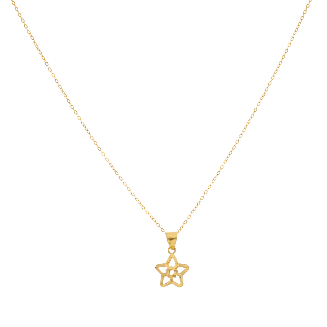 Gold Necklace (Chain with Hollow Flower Shaped Pendant) 18KT - FKJNKL18KU6425 - Image 3
