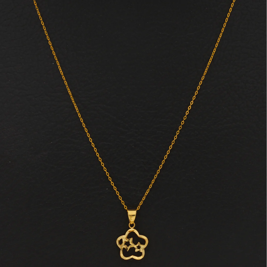 Gold Necklace (Chain with Hollow Flower Shaped Pendant) 18KT - FKJNKL18KU6426 - Image 2
