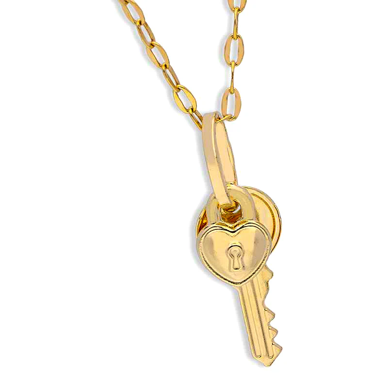 Gold Necklace (Chain with Key and Heart Lock Pendant) 18KT - FKJNKL18KU1124 - Image 2