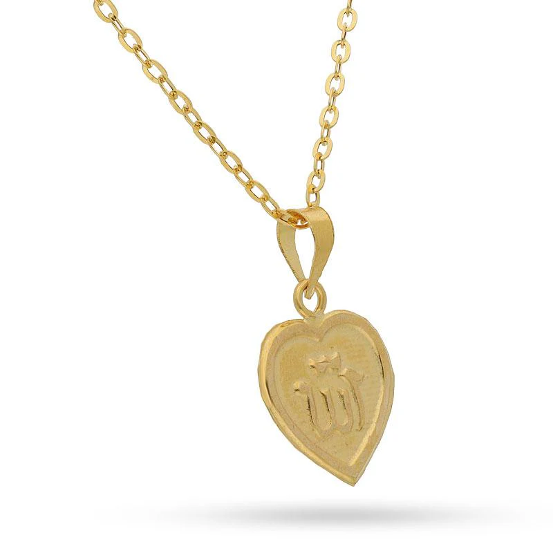 Gold Necklace (Chain with Heart Allah Pendant) 18KT - FKJNKL1470 - Image 2